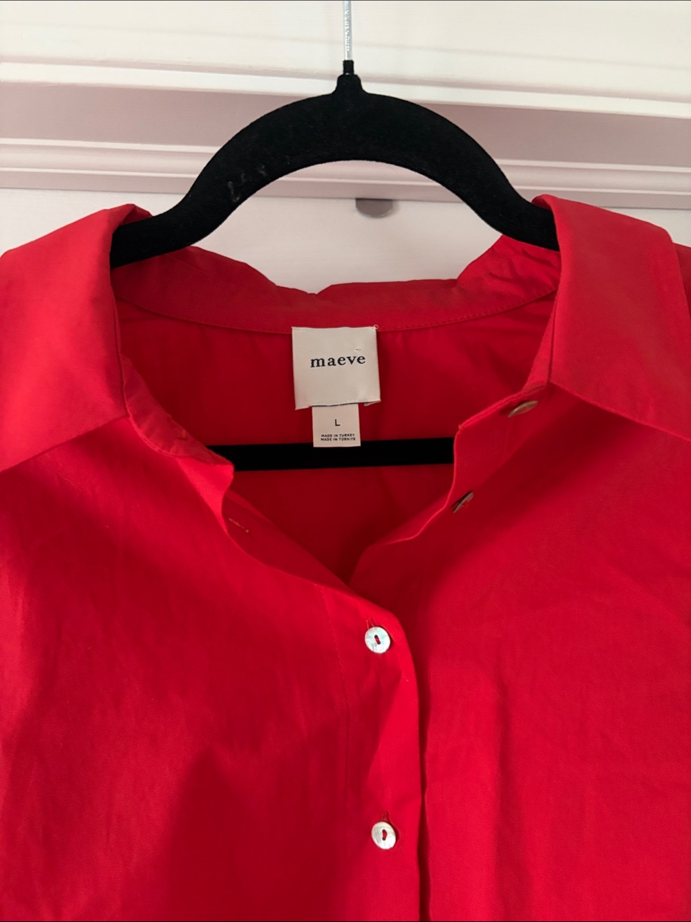 Anthropologie Maeve Structured Lantern Red Button-Down Shirt - Picture 3 of 10